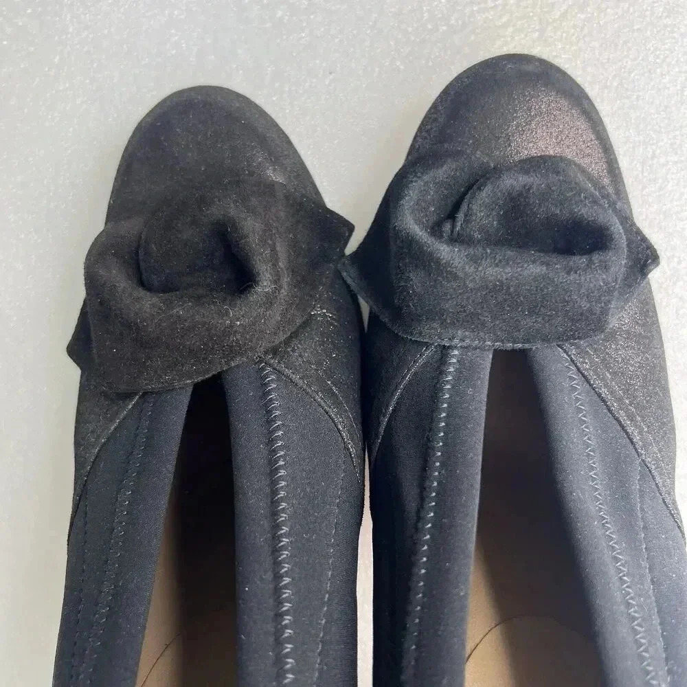 ANYI LU Hand Made‎ Italy Heels Black Fabric Metallic Leather Bow Detail Formal 9 - Picture 7 of 16